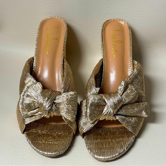 Lulus Dorothea Gold Knotted High Heel Sandals Size 11 - Picture 10 of 10